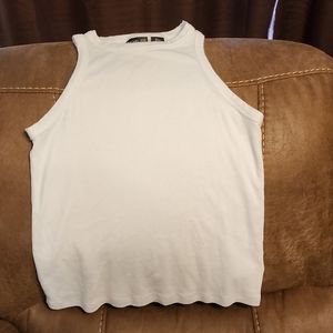 White High Neck Racerback Tank